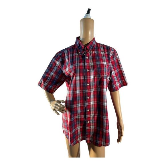 Chaps Easy Care Red Plaid Short Sleeve Button Down Shirt Men’s Size Medium - Picture 1 of 14